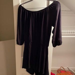 Black Cotton Off-The-Shoulder Romper